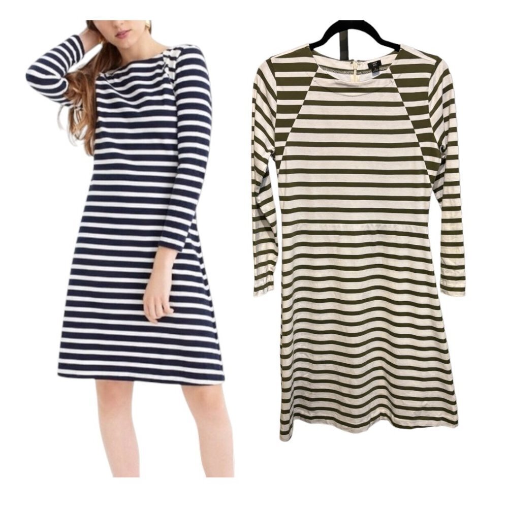 J. Crew 365 Long Sleeve Striped Dress Olive White